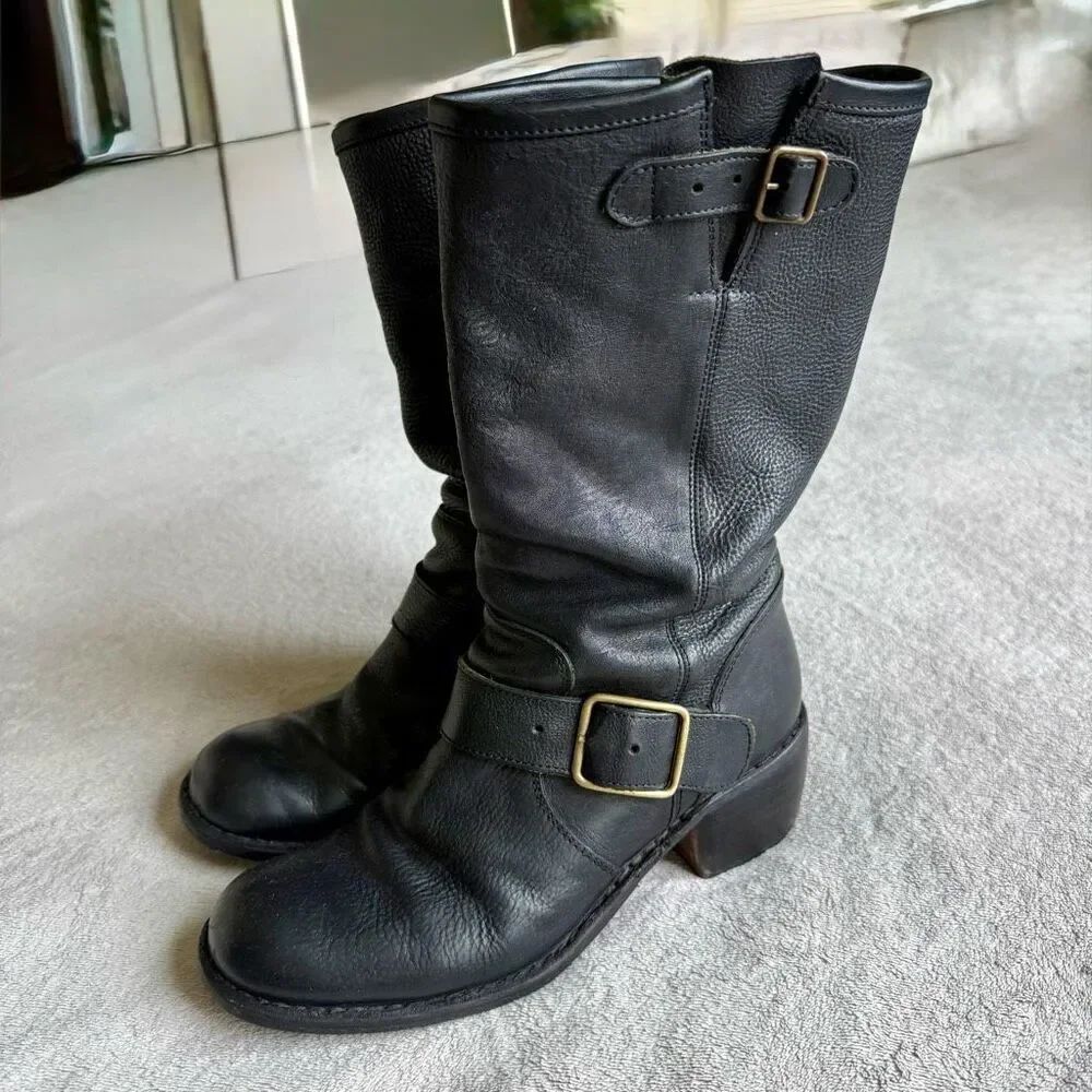 Fiorentini + Baker Mik Women’s Leather Black Mid Calf Moto Boot in size 39.5